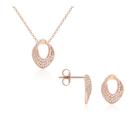 Sparkling Liquid Gold Earring and Necklace set Rose Gold