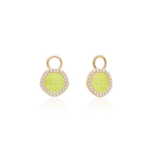 Sparkling Enamel Earring Charms Yellow Gold Plated Lime