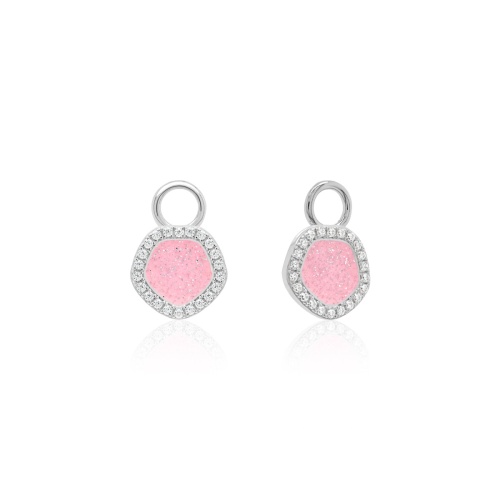Sparkling Enamel Earring Charms Rhodium Plated Light Pink
