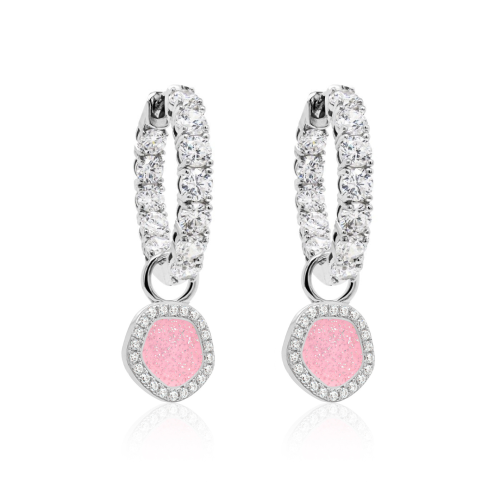 Sparkling Pink Enamel & Luxury Hoop Set Rhodium Plated  