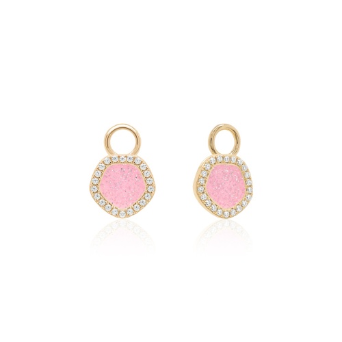 Sparkling Enamel Earring Charms Rose Yellow Plated Light Pink
