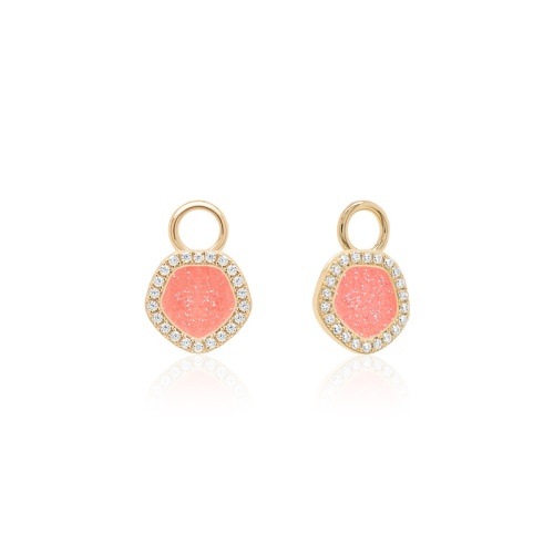 Sparkling Enamel Earring Charms Yellow Gold Plated Light Coral