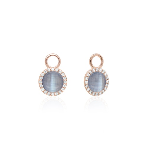 Cat Eye Earring Charms Rose Gold plated Blueberry Smoke