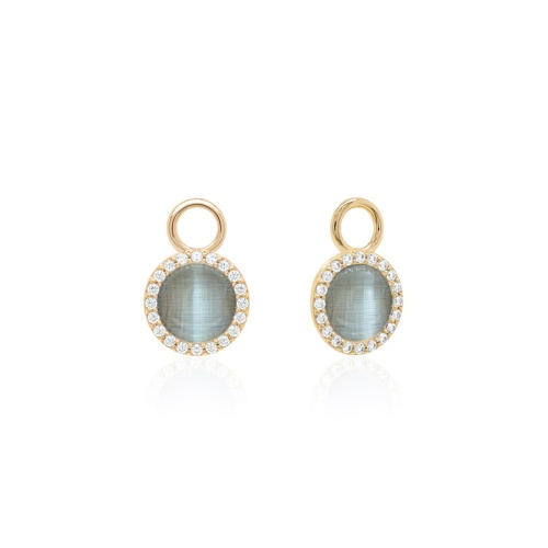 Cat Eye Earring Charms Yellow Gold plated Blueberry Smoke