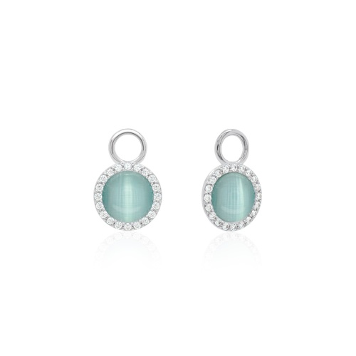 Cat Eye Earring Charms Rhodium Plated Frosted Mint