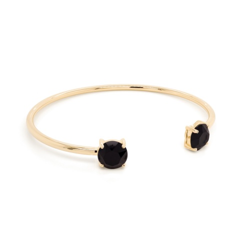 Round Stone Bangle Bracelet Yellow gold-plated Jet