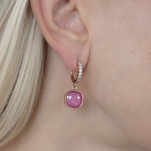 Fancy Stone Earring Charms Rhodium plated Peonly Pink