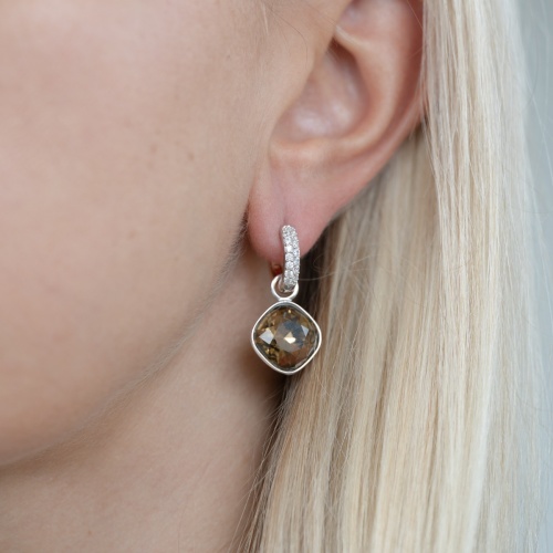 Fancy Stone Earring Charms Rhodium plated Greige
