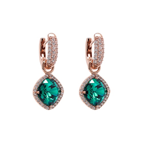 Fancy Stone charm earrings Emerald Rose gold-plated