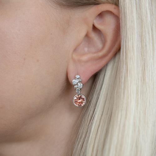 Round Stone Earrings Rhodium plated Rose Peach