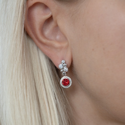 Sparkling Round Stone Earrings Rhodium plated Light Siam