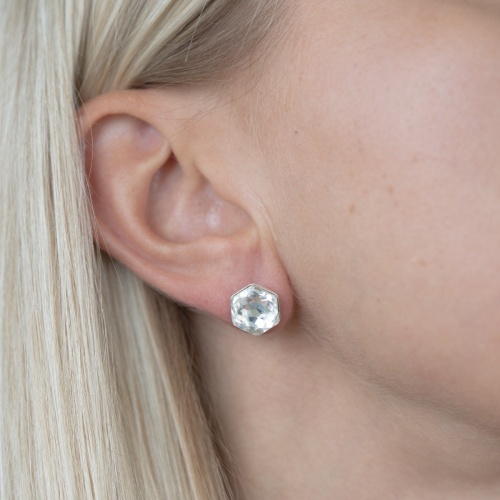 Fantasy Hexagon Stud Earrings Rhodium plated Crystal