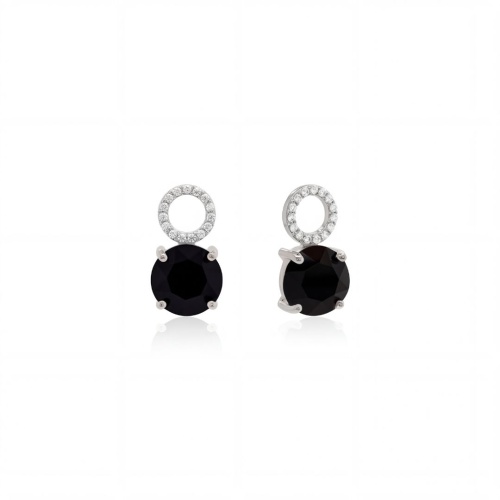Round Stone Earring Charms Rhodium Jet