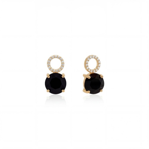 Round Stone Earring Charms Yellow Gold-Plated Jet