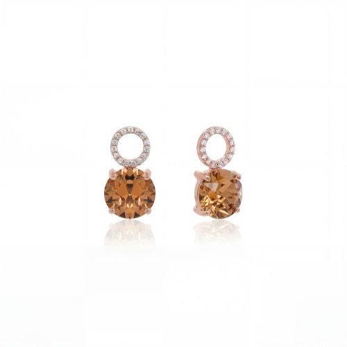 Round Stone Earring charms Rosé Gold plated Light Smoked Topaz