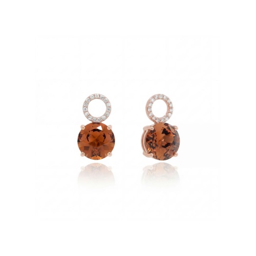 Round Stone Earring charms Rosé Gold plated Smoked Topaz