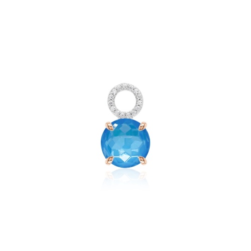 Sparkling Electric Necklace Charm Blue Rose gold-plated prongs