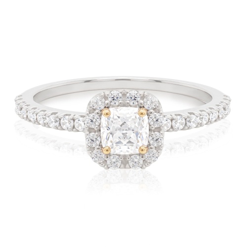 Small Cushion Ring Rhodium/Yellow gold plated prongs