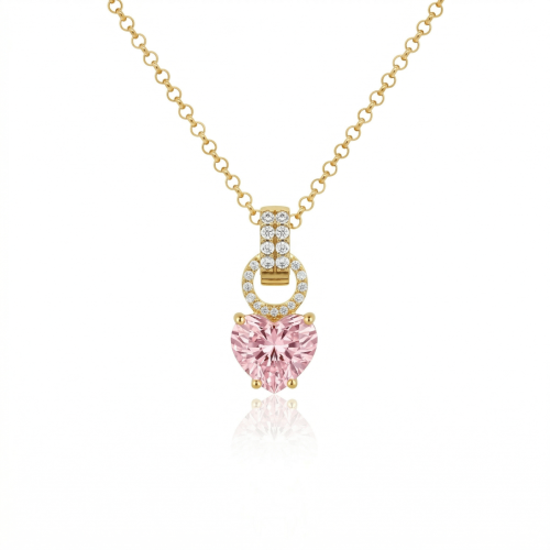 Forever Heart Charm Necklace Set Yellow Gold-plated Light Rose