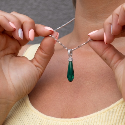 Briolette Crystal Pendant Rhodium plated Emerald