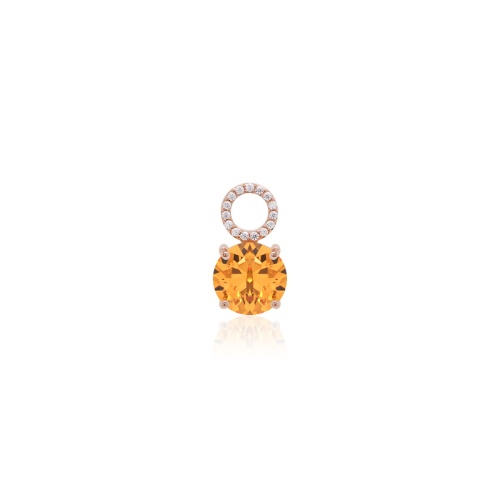 Round Stone Single Charm Rose Gold plated Dark Orange