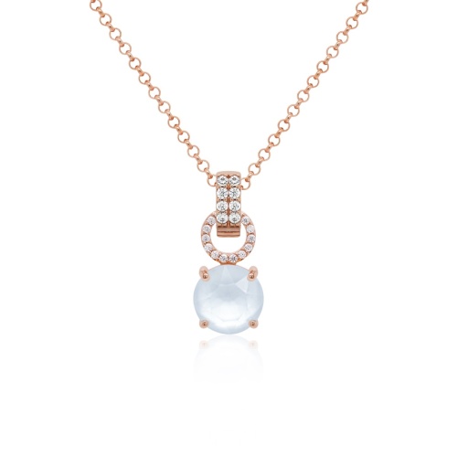 Round Stone Charm Necklace Rose gold plated Powder Blue