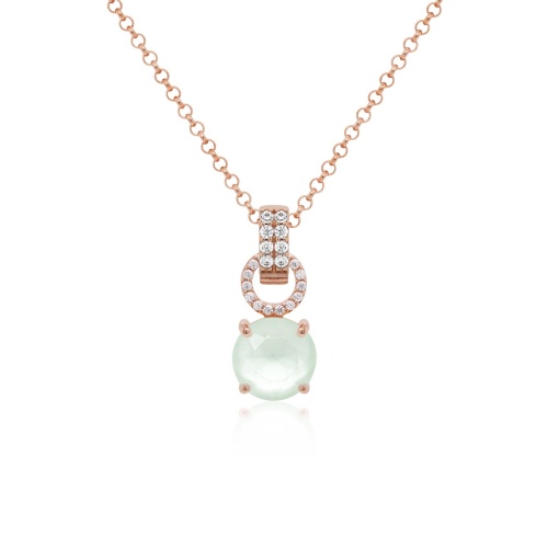Round Stone Charm Necklace Rose gold plated Powder Green