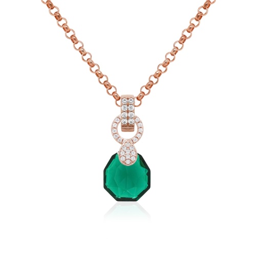 Pear Drop Necklace set Emerald Rose Gold-plated