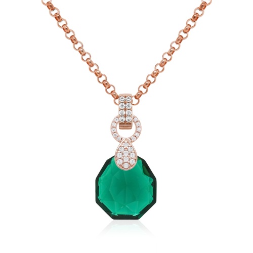 Large Pear Drop Necklace set Emerald Rose Goldplated