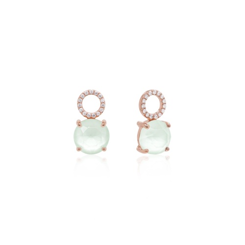 Round Stone Earring charms Rose gold-plated Powder Green