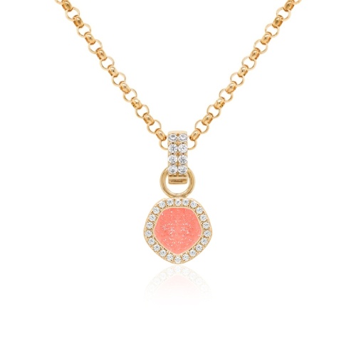 Sparkling Coral Enamel Necklace Yellow Gold Plated  
