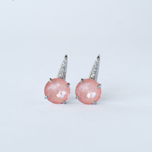 Hook Earrings with Crystals  rhodium plated Peach