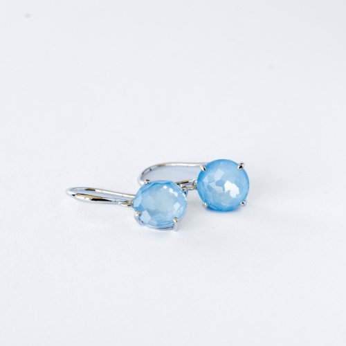Round Hook Earrings with Crystals rhodium plated Blue