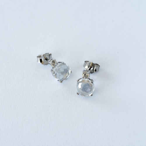 Round Milky Stud Earrings  rhodium plated Linen Ignite