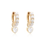 Zirconia Heart & Freshwater Pearl Earring set Yellow gold-plated