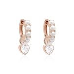 Zirconia Heart & Freshwater Pearl Earring set Rose gold-plated