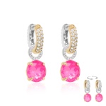Two-Tone Electric Pink  Earrings Rhodium/Yellow gold plated