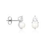 Petité Crystal Pearl Stud Earrings Rhodium plated