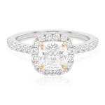 Cushion Ring Rhodium/Yellow gold plated prongs