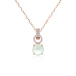 Round Stone Charm Necklace Rose gold plated Powder Green