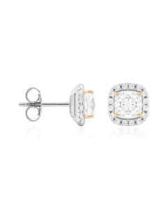 Cushion Stud Earrings Yellow gold-plated prongs